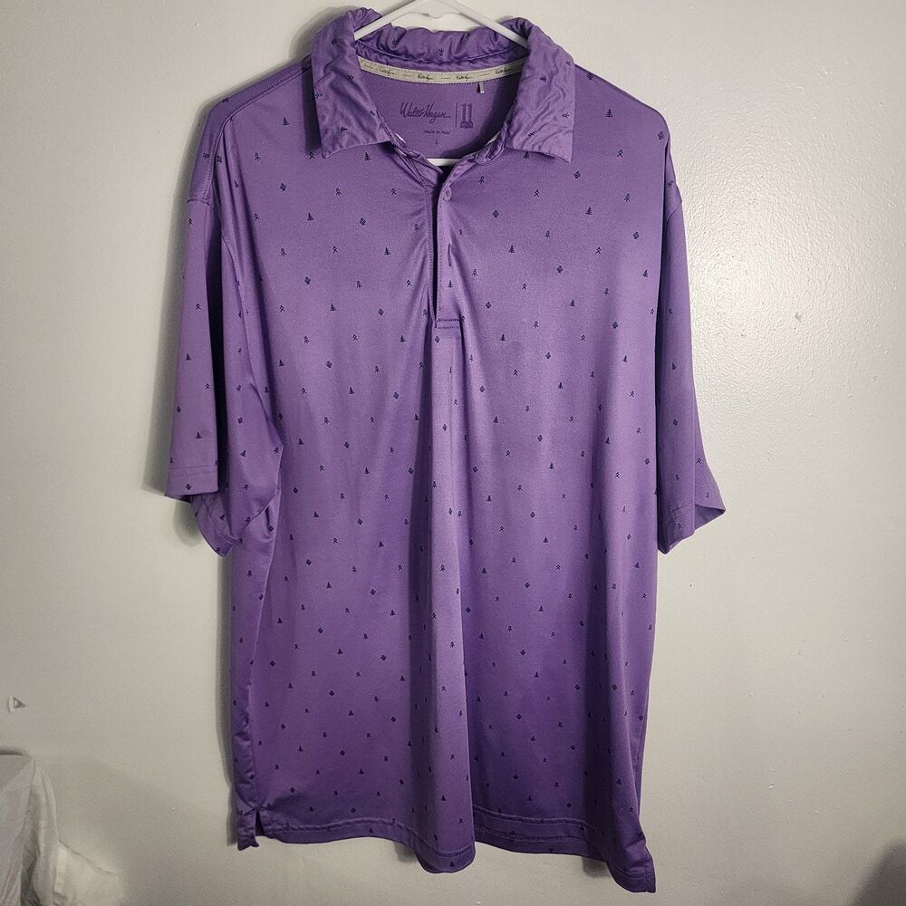 Walter Hagen 11 Majors Polo Shirt Mens Size Large Purple Golf Print Short Sleeve